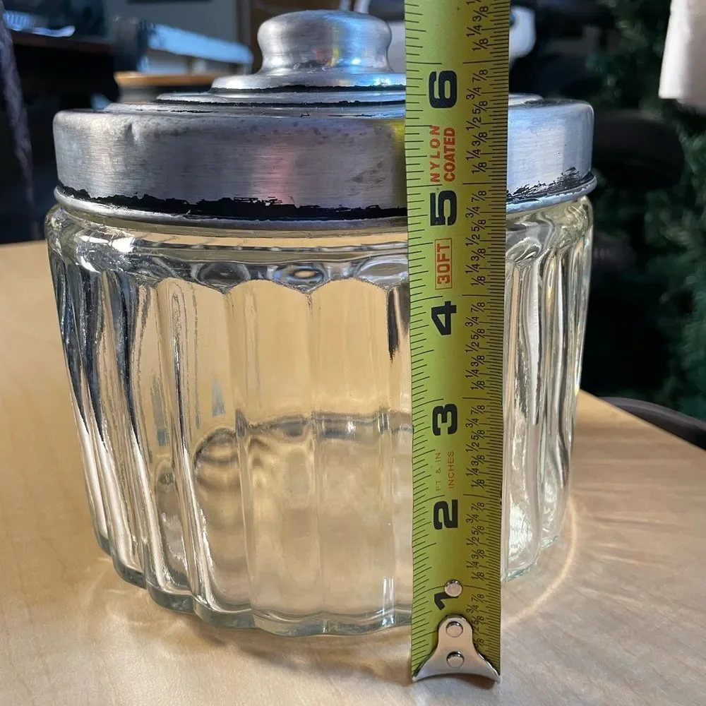 Ribbed Glass Jar with Rustic Metal Lid - Clear & Silver